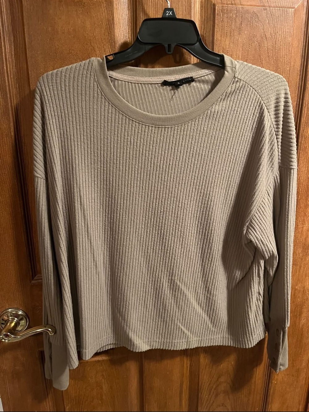 Ribbed Long Sleeve Women's Top - Taupe